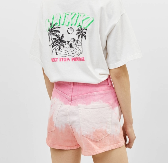 Bershka Tie-dye High Waisted Denim Shorts - Picture 3 of 11